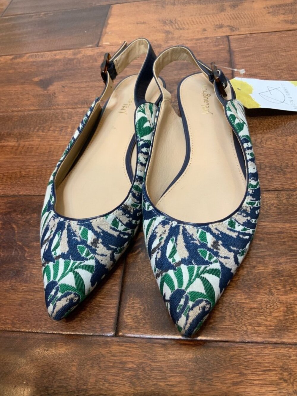 J. McLaughlin Blue White Floral Embroidered Laura Slingback Flats, Size 9